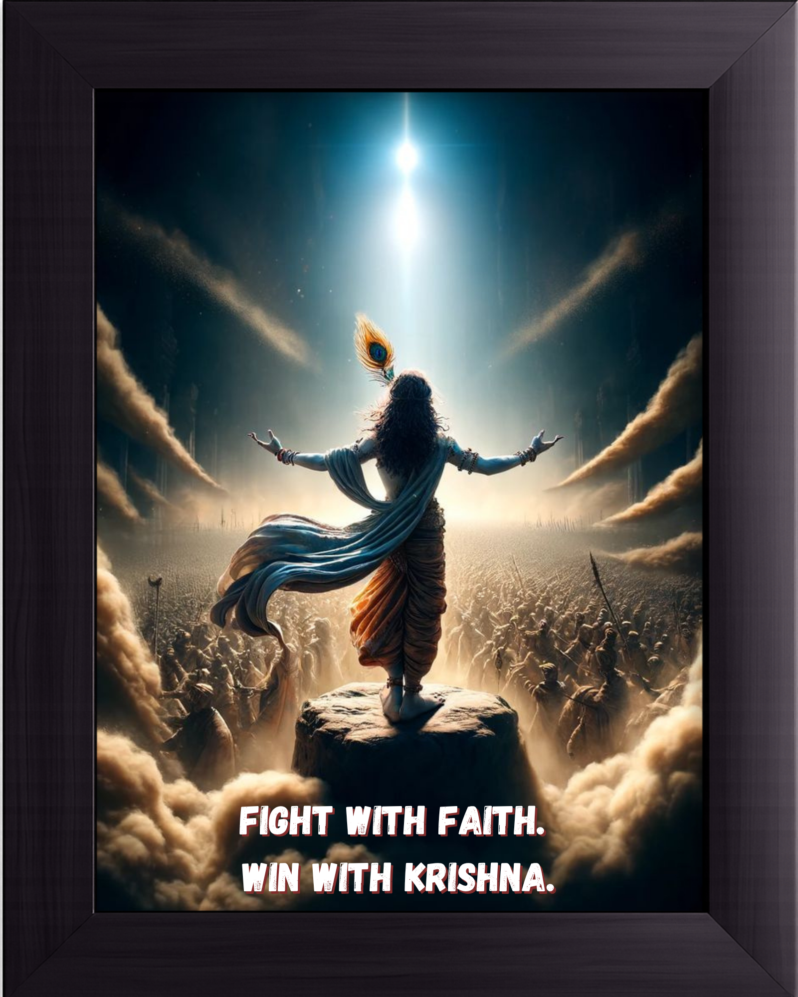 *Krishna Motivational Frame 8x10 | Fight With Faith Wall Art | Spiritual Home Decor | Premium Wooden Frame*