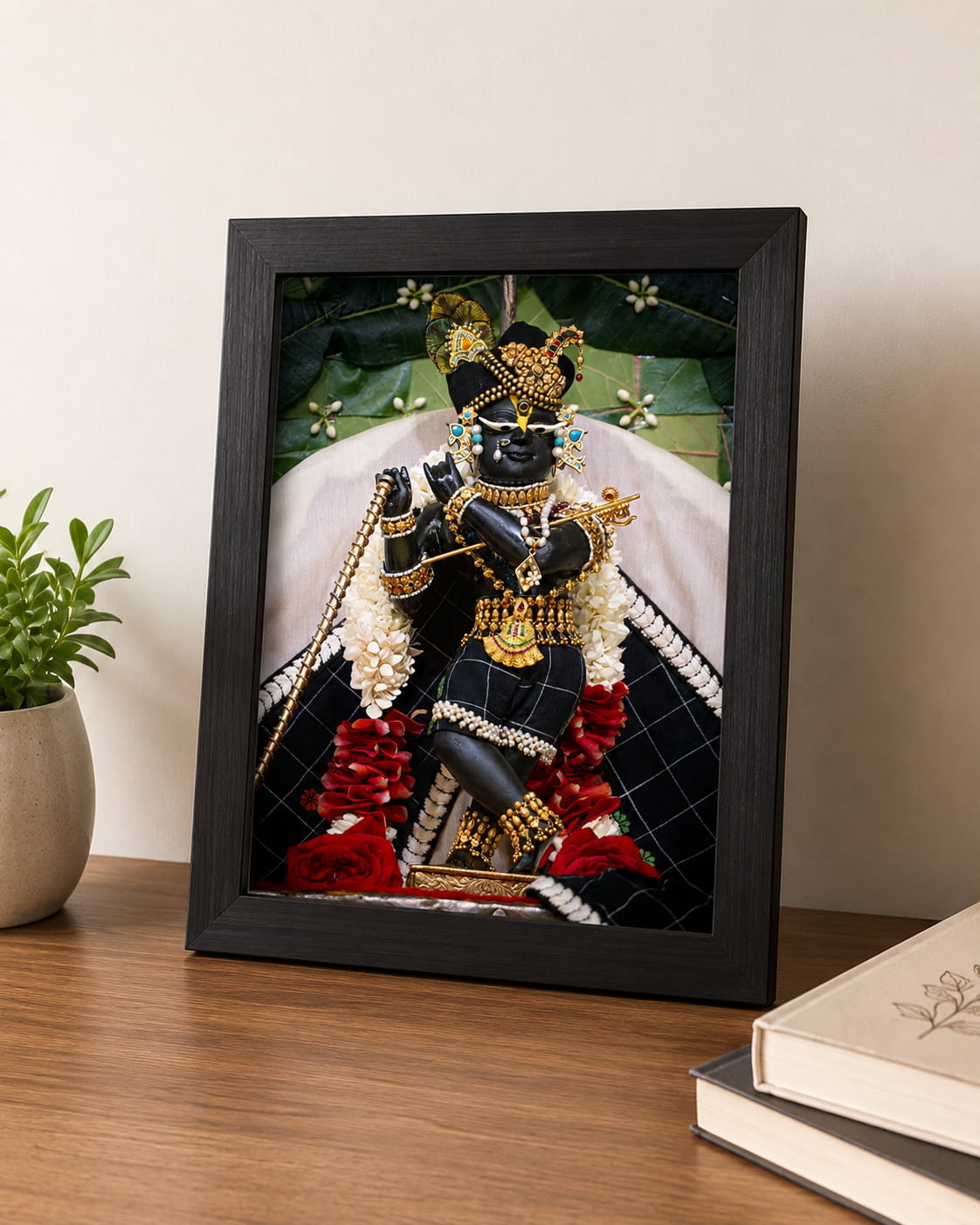 Premium Radha Raman Ji Wooden Frame | Divine Krishna Wall Decor for Home & Temple