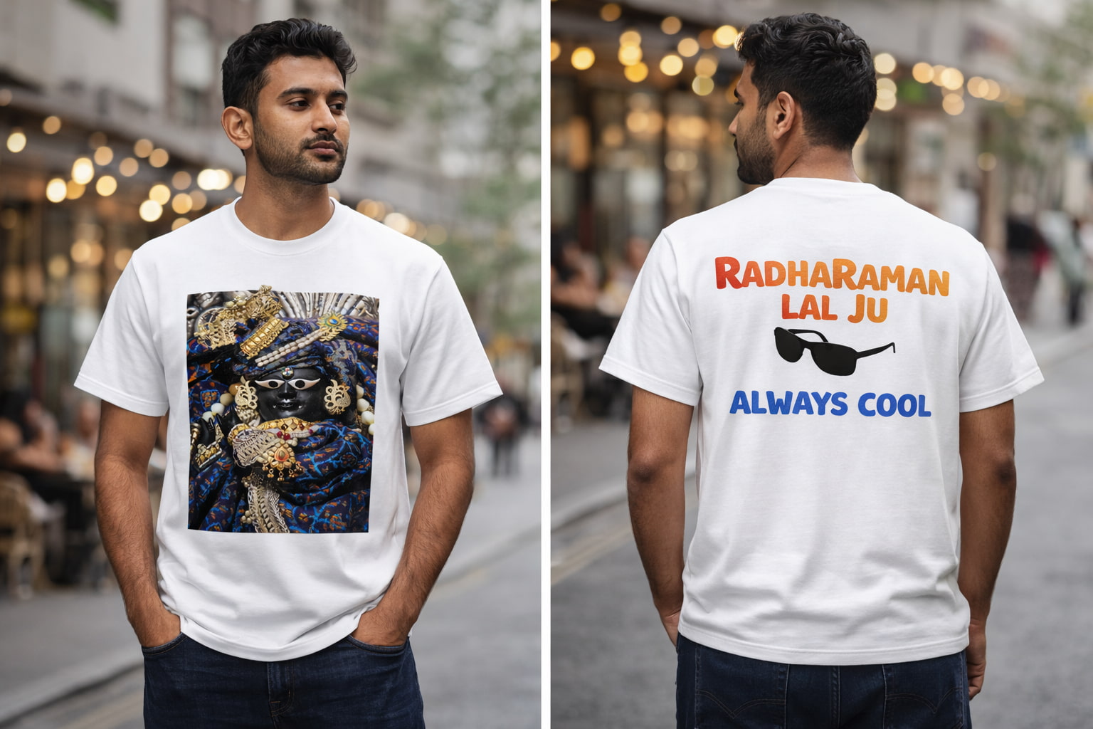 Radha Raman T Shirt for Men & Women | Krishna Devotional DTF Printed Cotton T-Shirt India