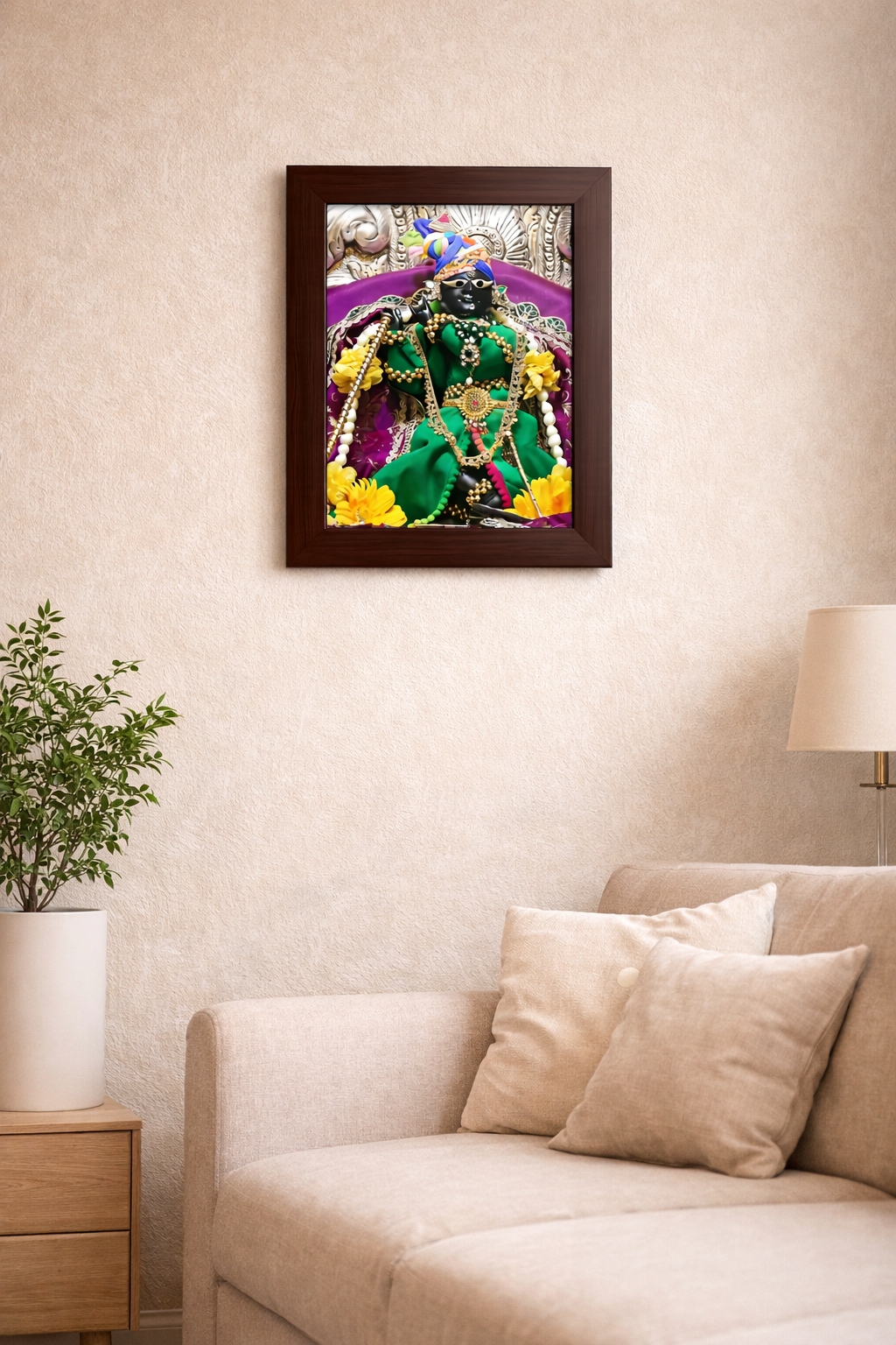 Divine Radha Raman Wooden Frame | Krishna Devotional Photo Frame for Mandir